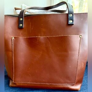 Authentic Portland Leather Tote Medium Size in Rich Brown Color.